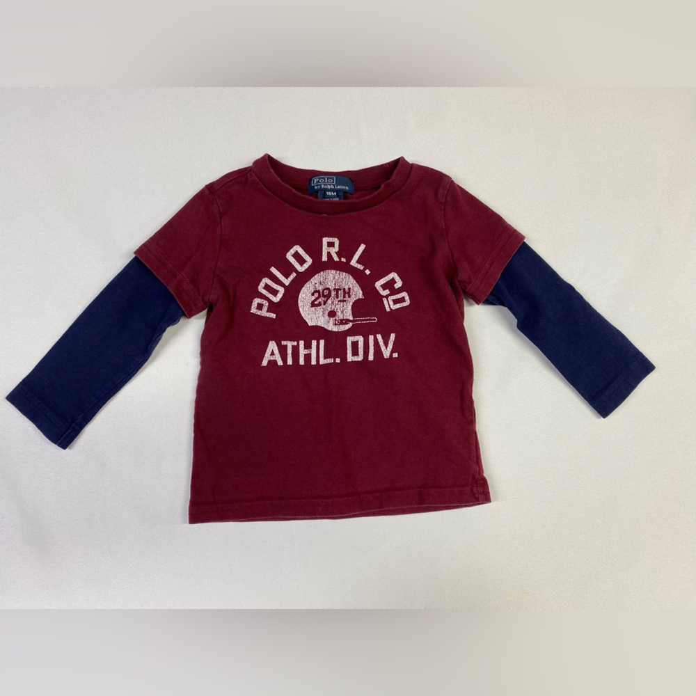 Polo by Ralph Lauren Boys' Maroon & Navy Layered Long-Sleeve Tee Size 18 Months